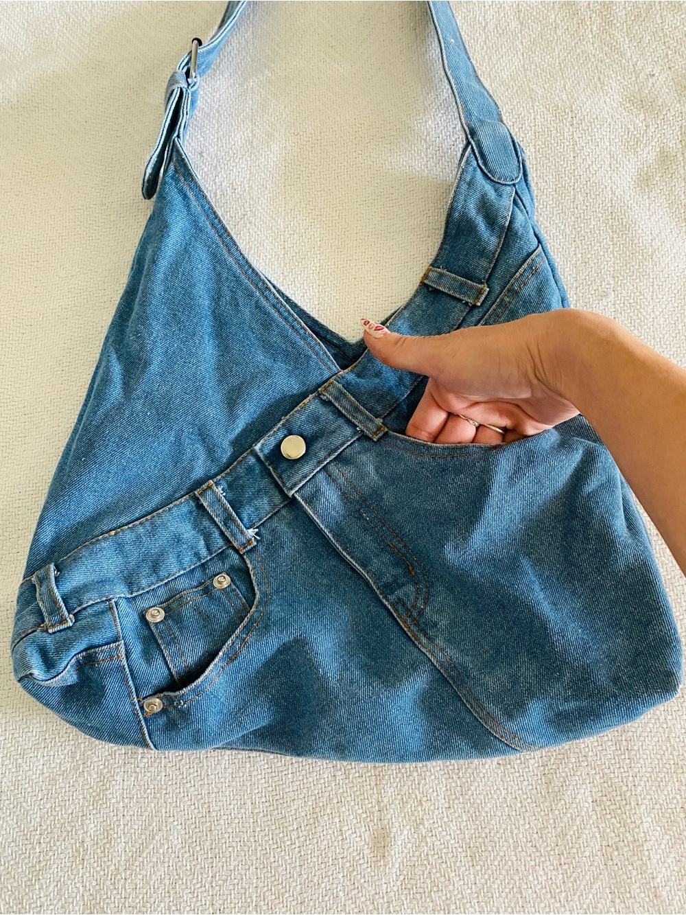 Denim Shoulder Hobo Bag in Blue - Picture 4 of 14